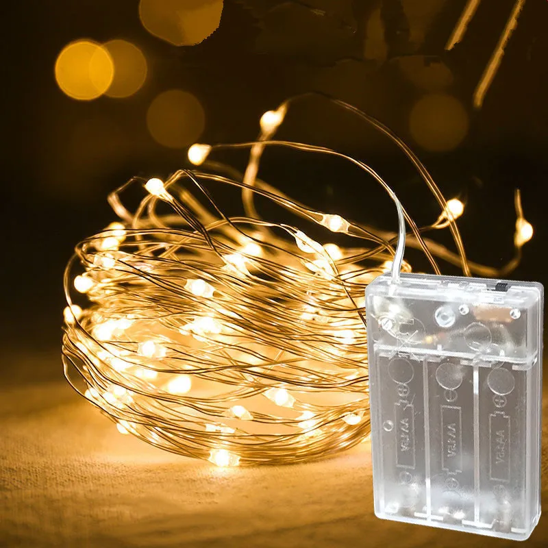 1pc LED String Lights Battery Powered Silver Wire Garland Light for Christmas Decoration for Home Wedding Party Fairy Lights