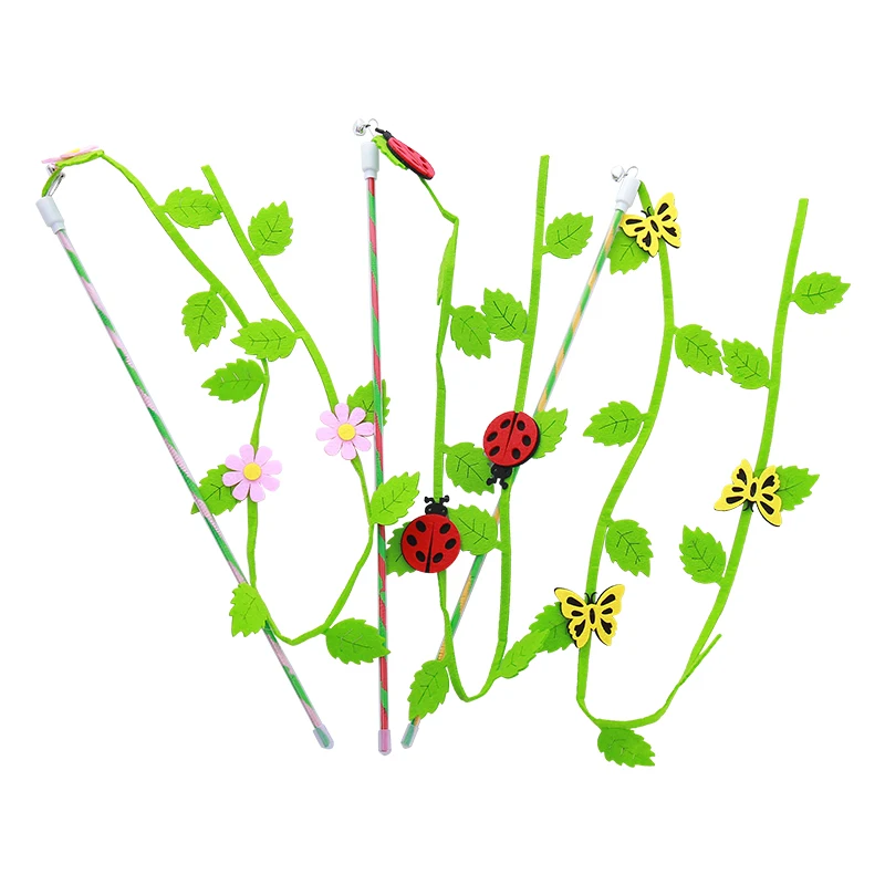 Cat toy felt leaf Flower Ladybug butterfly shape fun cat stick interactive fun pet supplies