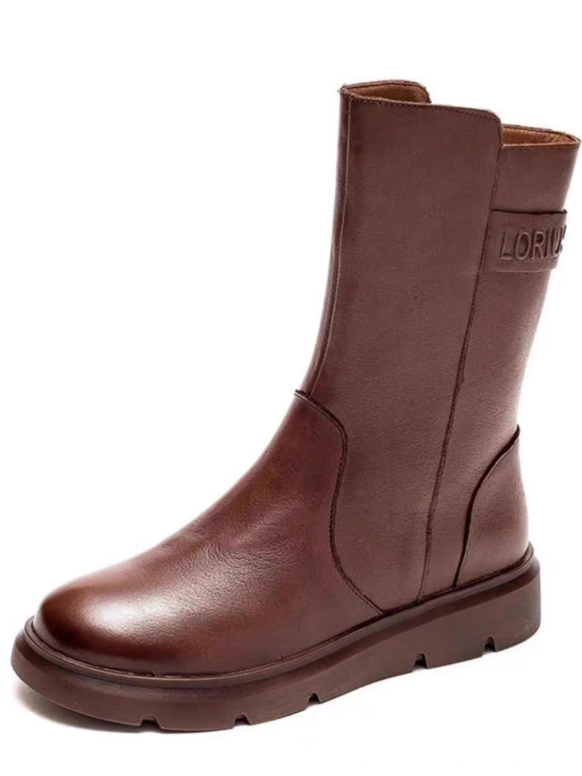 Leather  Boots Women's Mid-Calf Fce Lined Flat Bot Anti-Slip Faion Boots Winter New Sle Soft Bot Women's S...