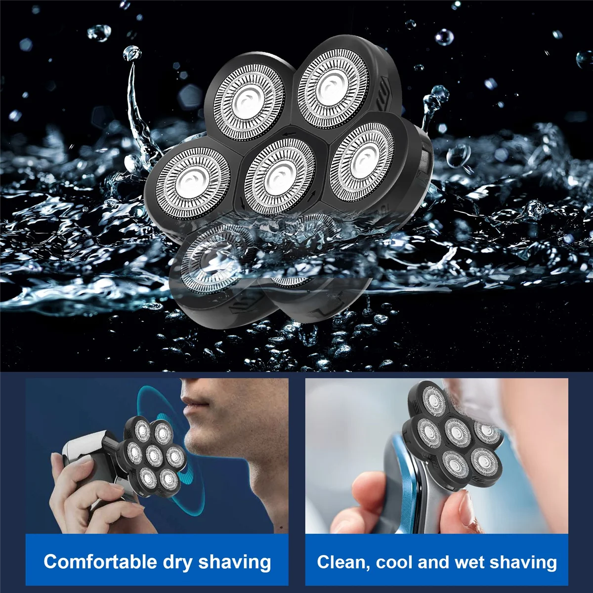 رؤوس بديلة ماكينة حلاقة كهربائية للرجال ، 7 رؤوس ، ماكينة حلاقة لحية أصلع ، لون البندقية
