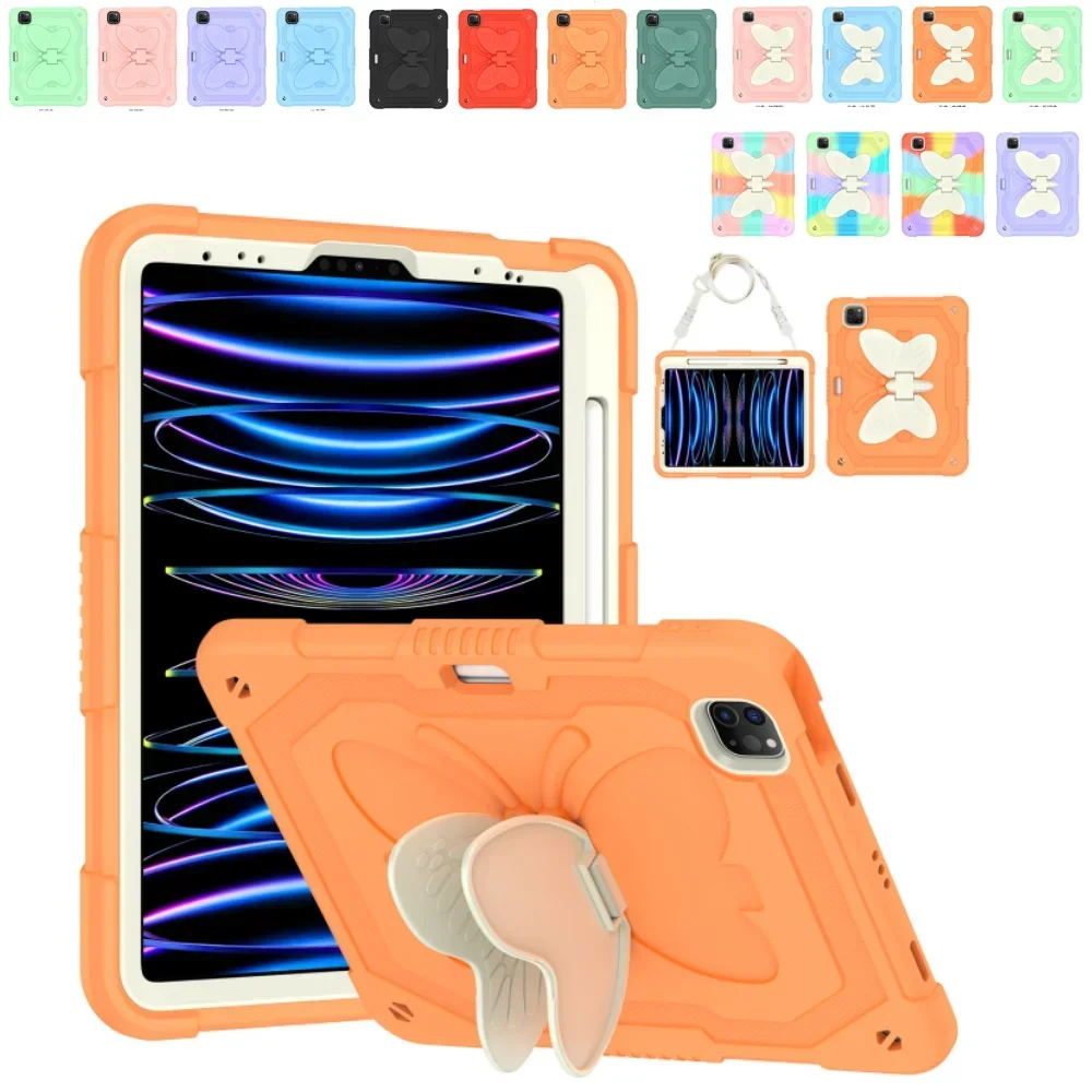

Tablet Case for iPad Pro 11 2024 Air 11 Tablet Cover for iPad 10th Pro 11 Air 4 5 Built-in Butterfly Kickstand & Shoulder Strap