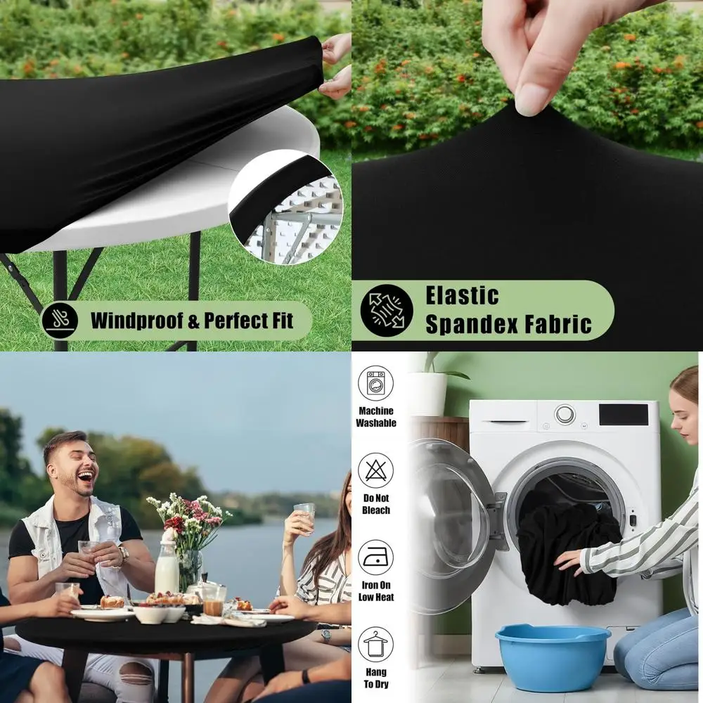 

Fitted Spandex Table Cover for 45-56 Round Tables, Waterproof and Washable Polyester Cloth, Ideal for Dining and Parties, Black