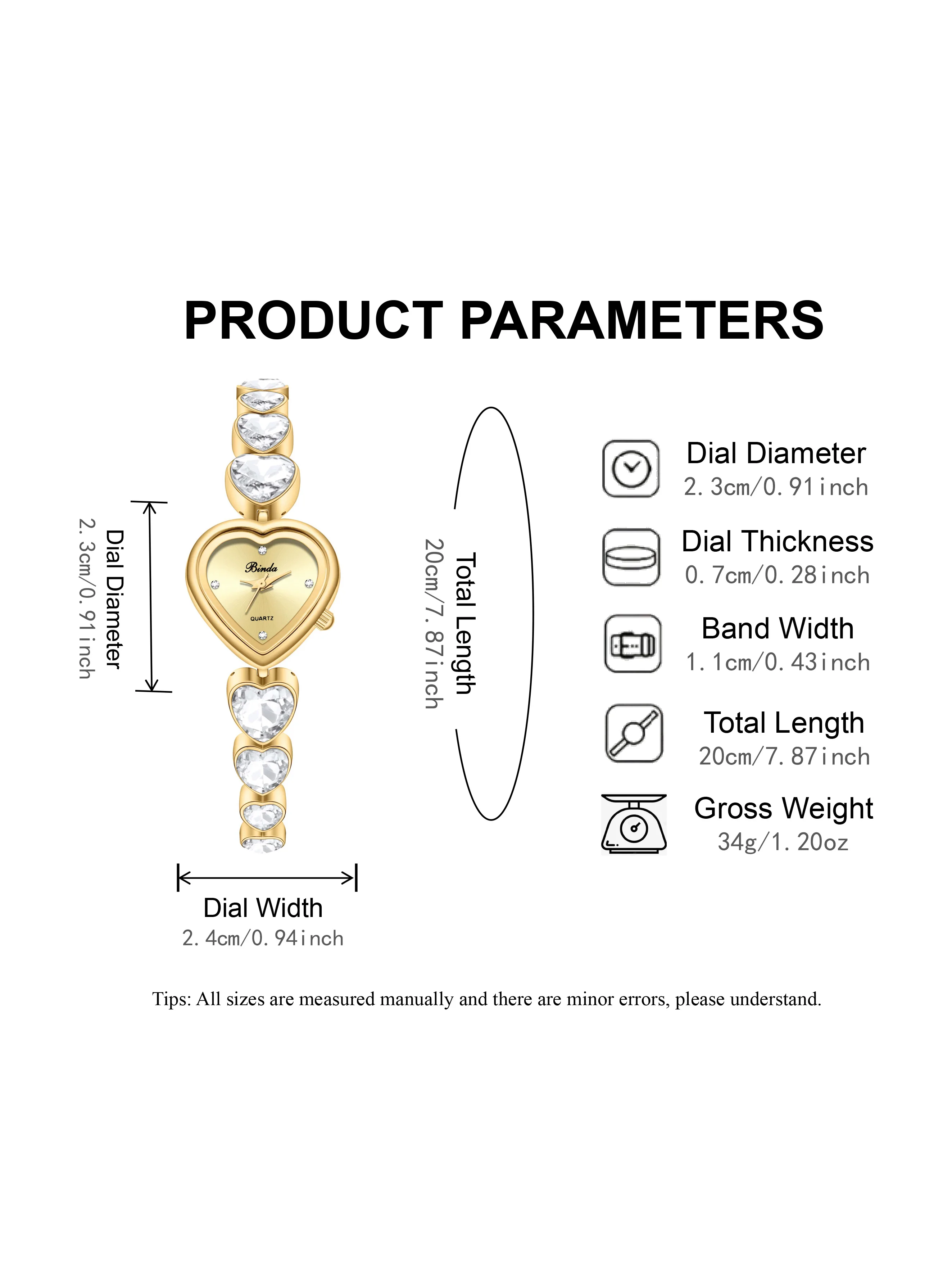 ساعة كوارتز نسائية بسوار كريستالي على شكل قلب من Binda، جديدة وأنيقة، هدية مثالية لعيد الميلاد أو الذكرى السنوية