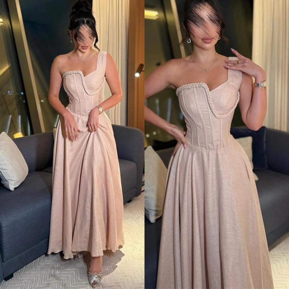 Personalizado gracioso jérsei a linha vestido de noite clássico um ombro sem mangas vestidos de baile temperamento vestidos de ocasião especial