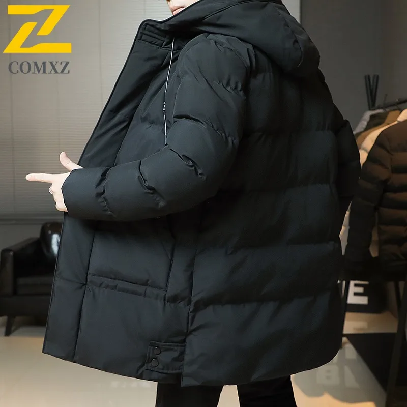 COMXZ Plus Size Padding Coat Mid-Length Solid Color Hood Korean Style Parka Loose Thickened Warm Coat Autumn Winter Trench Coat