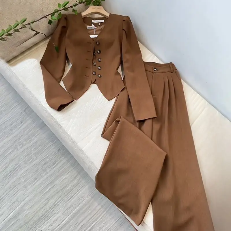 Women Elegant Blazer Pant Suit Vest Jacket Coat Top And Trousers Three Piece Set Matching Outfit Office Lady Prom Party Clothing