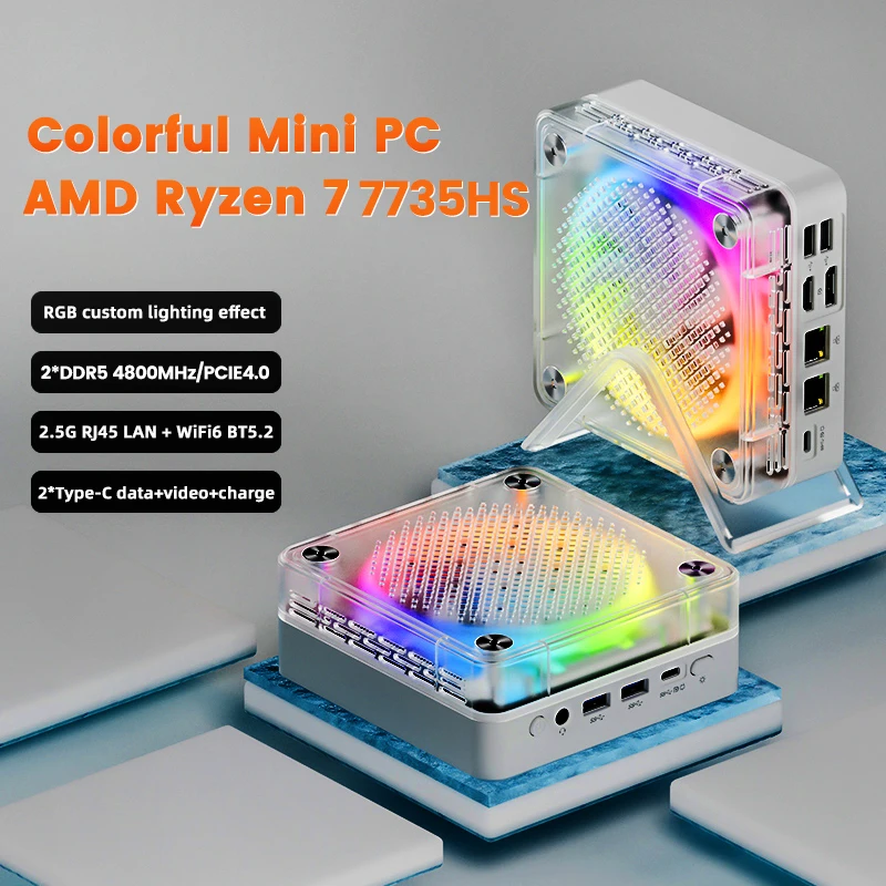 AMD Gamer Mini PC Ryzen 9 7940HS R7 7840HS ES Oculink 2*2.5G LAN 2*PCIe 2*DDR5 USB4.0 Windows11 Colorful Desktop Computer WiFi6