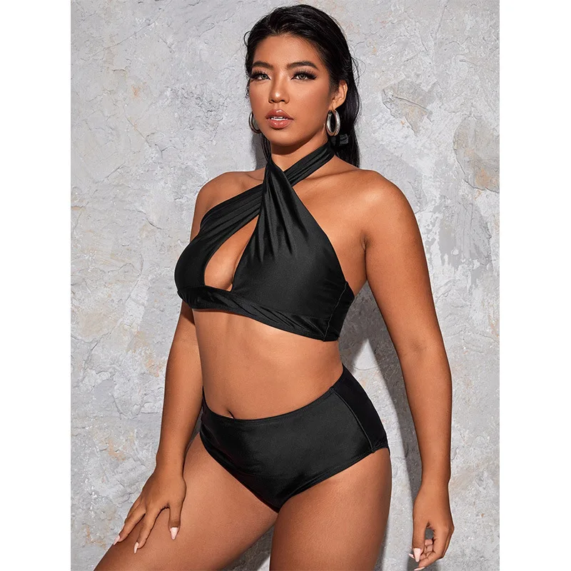 Hollow Out Solid Color Plus Size Split Swimsuit Damskie bikini z wysokim stanem Nowa kolekcja Styl plażowy Plus Size Swimsuit Y2k