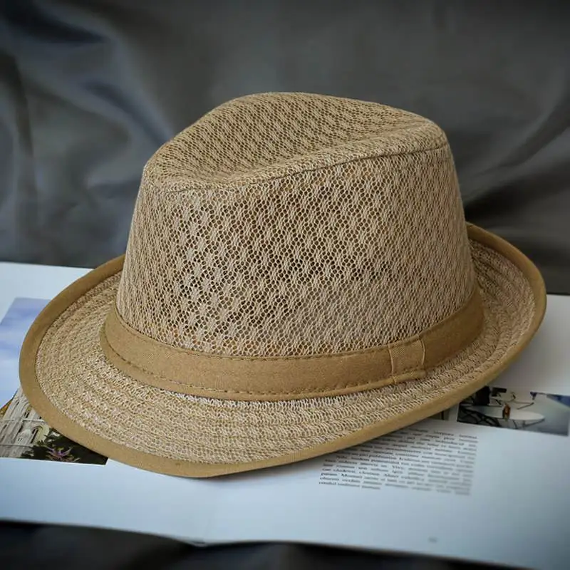 summer-breathable-sun-hat-men's-jazz-style-panama-straw-cap-short-brim-casual-fashionable-adjustable-foldable-sunshade-cap