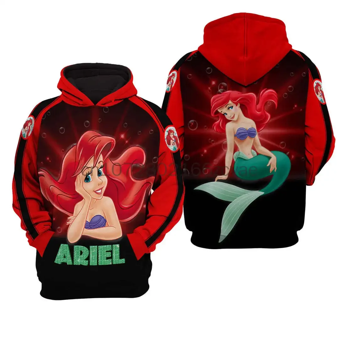 New Disney Ariel Little Mermaid Hoodie 3D Printed Fashion Street Casual Men\'s and Women\'s Children\'s Sports Pullover Hoodie