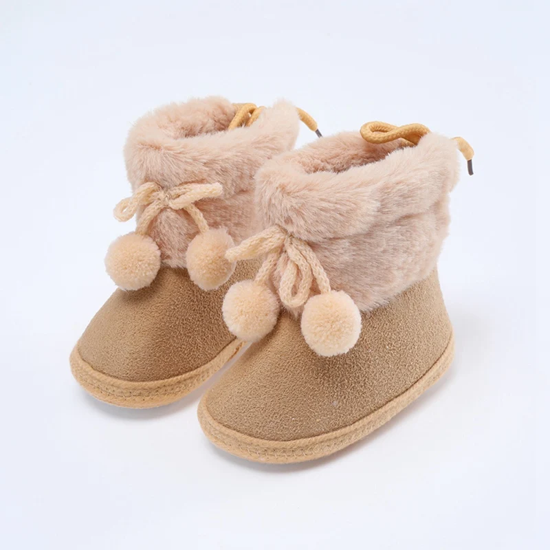 Baywell Winter Furry Snow Boots - Soft Sole First Walkers Shoes for Baby Girls 0-18 Months