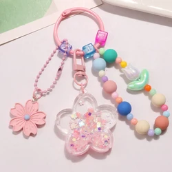 Porte-Clés Fleur Rose Douce avec Perles, Style Coréen Ins, Pendentif de Sac pour Bol, Accessoires de Téléphone Portable Mignons