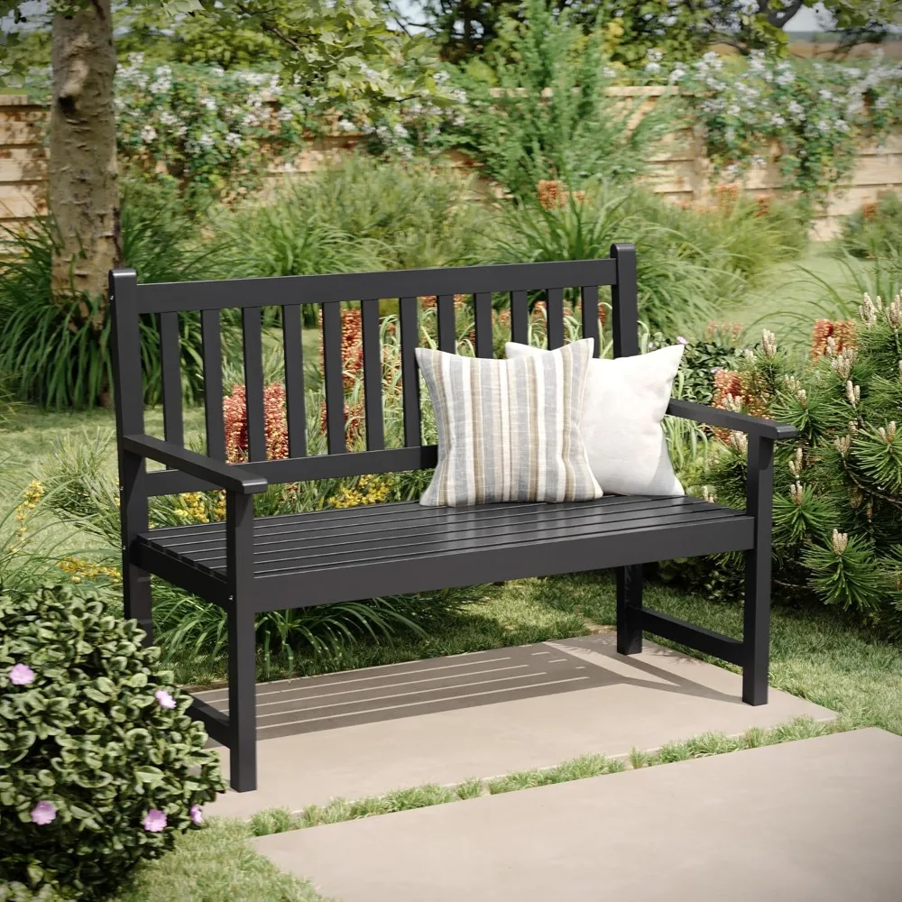 

Adele Commercial Indoor/Outdoor Acacia Wood Bench, 2-Person Slatted Patio Loveseat, for Use in Yard, Garden, Porch, or Park, Bl