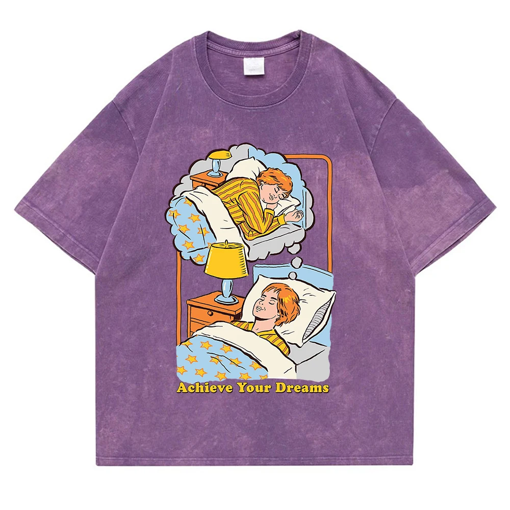 تيشيرت قطني رجالي كلاسيكي مغسول ، تيشيرت جيد التهوية ، توبات فضفاضة ، ملابس للزوجين ، الموضة ، الصيف ، أعلى أحلامك ، جودة عالية