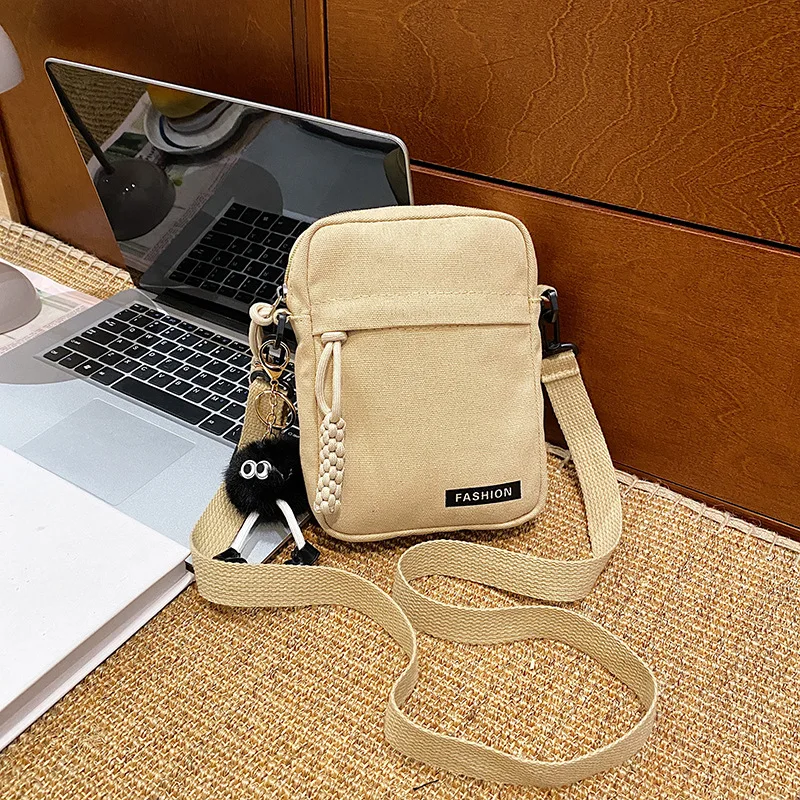 Spring New Fashionable Canvas Lightweight Small Bags, Women's Shoulder Bag, Compact and Exquisite Mini Crossbody Phone Bag