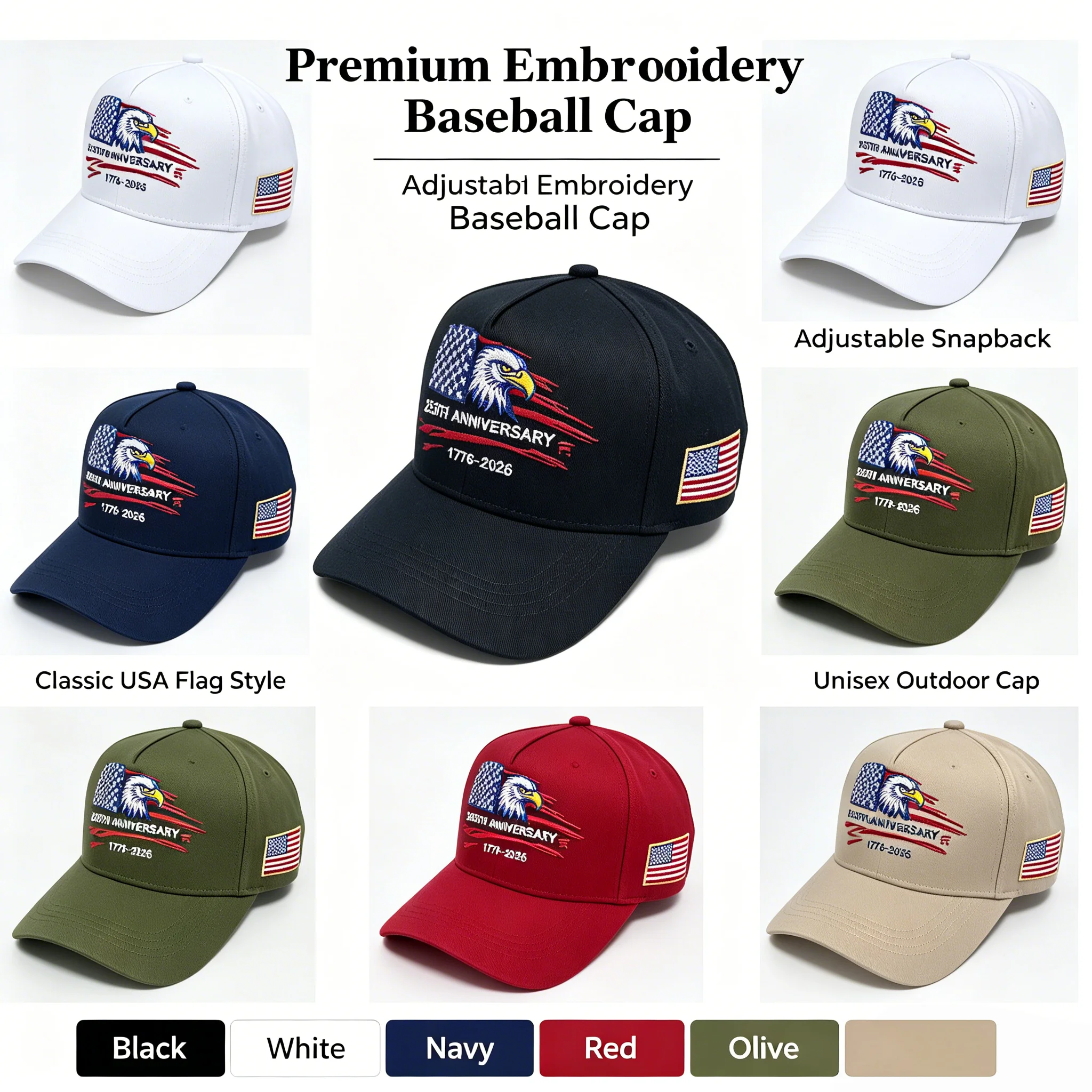 1776-2026 United States 250 Years Anniversary Patriotic Hat Vintage Washed Cotton Soft Crown Eagle Embroidery Baseball Cap Indep