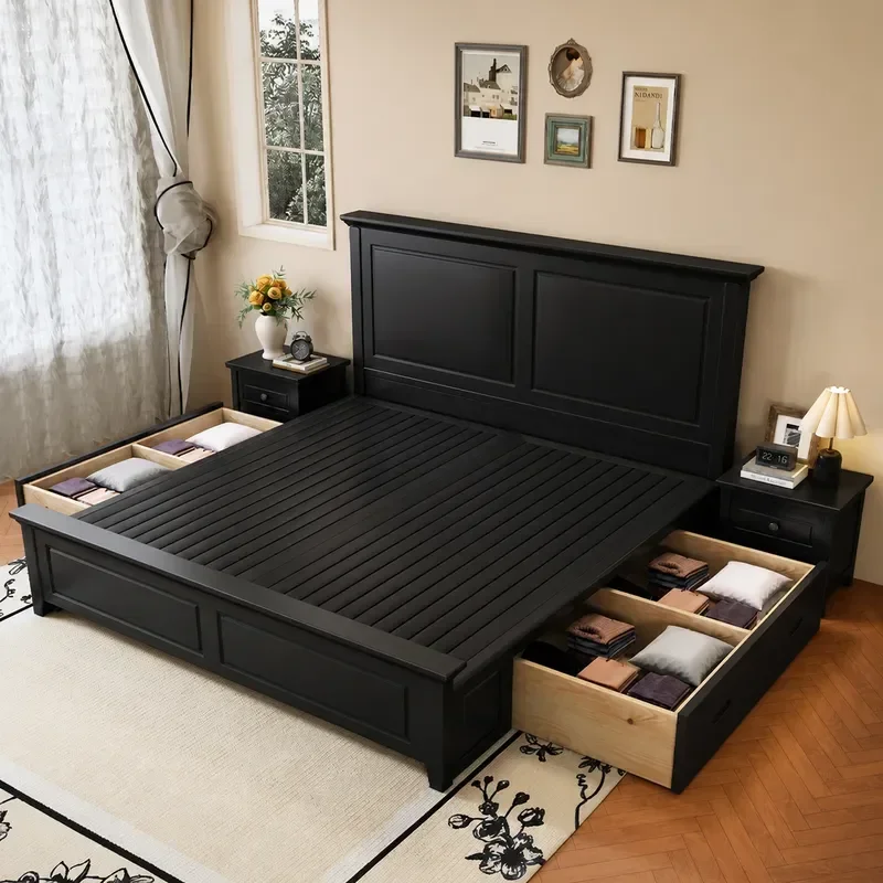 Italian All Solid Wood Bed 1.8m Double Modern Simple Household Bedroom 1.2m Small Apartment Single Wedding Bed