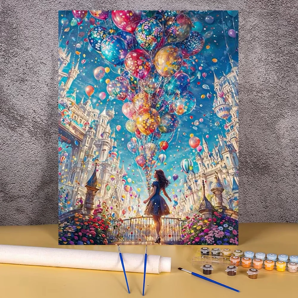 Malen nach Zahlen auf Leinwand Cartoon-Bild für Wohnzimmer Schlafzimmer Ballon-Landschaft Heimdekoration Acrylfarbe Malsets