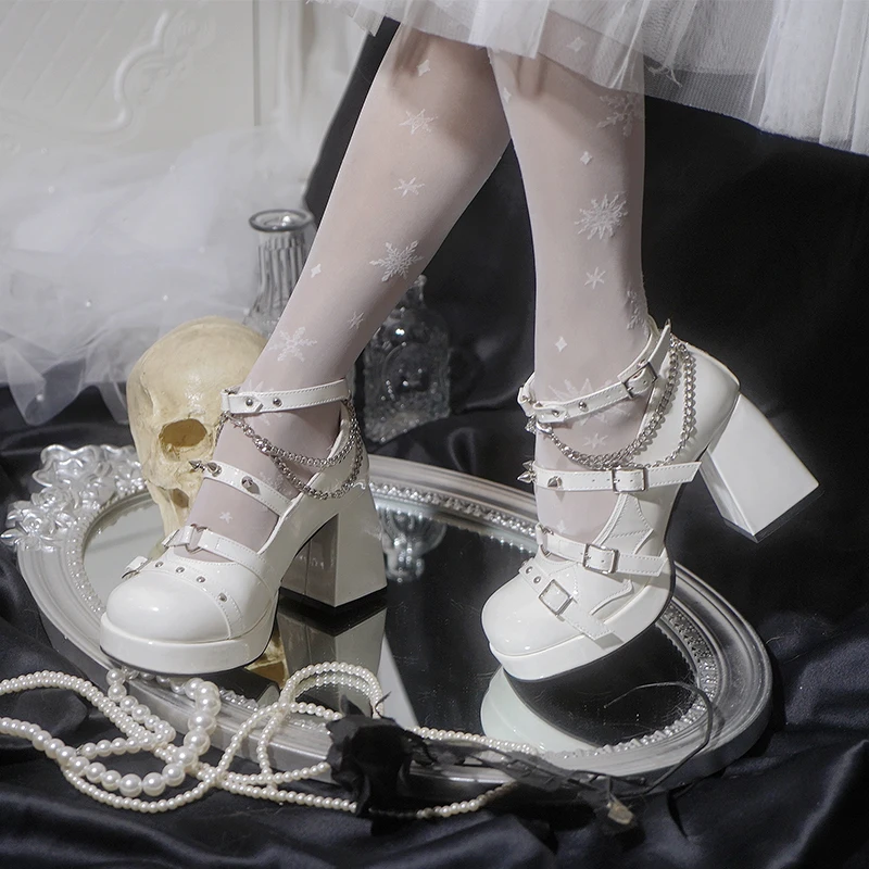 Maanlicht Ridder Punkcat Originele Punk Pittige Meisjes Hoge Hakken Y 2K Subculturele Lolita Mary Jane Leren Schoenen Retro Meisjes