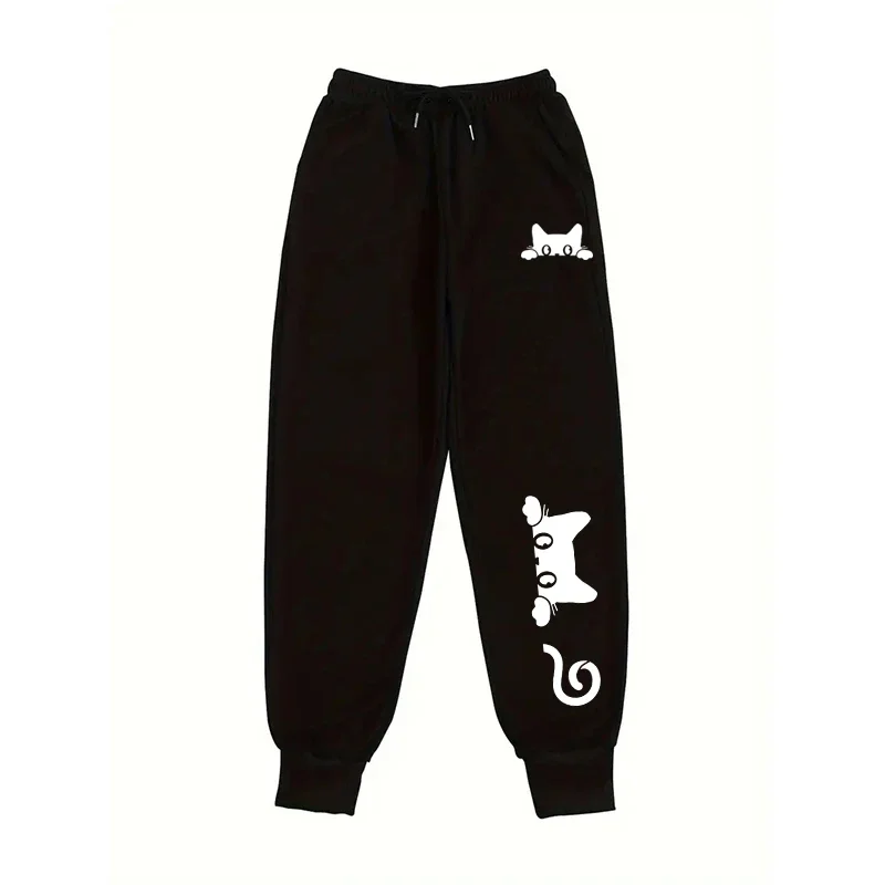 2025 venda quente feminino cor sólida sweatpants bonito gato impressão toda a temporada meninas casual desportivo calças de jogging casa ao ar livre