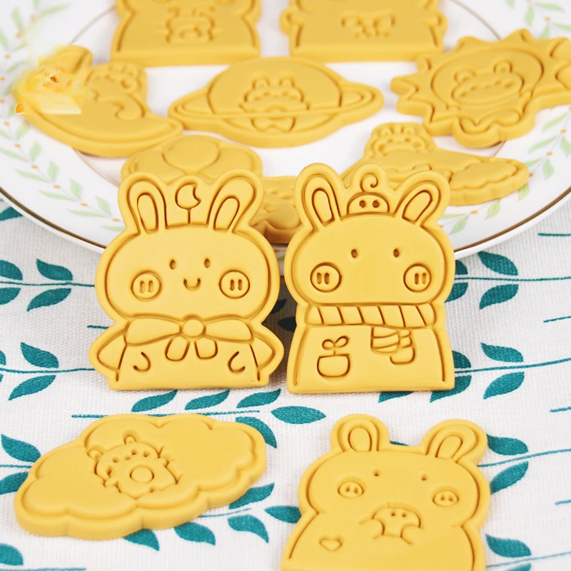 Conejo de dibujos animados serie molde para galletas DIY forma de conejito de Pascua decoraciones para pasteles cortador de galletas de dibujos animados sello de Fondant suministros para hornear