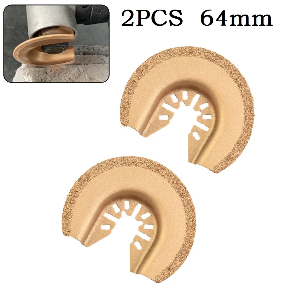 2pc 64mm Half Circle Diamond Oscillating Saw Blade Quick Release Cutting Disc Renovator Multi Tools Remove Grout Mortar Concrete