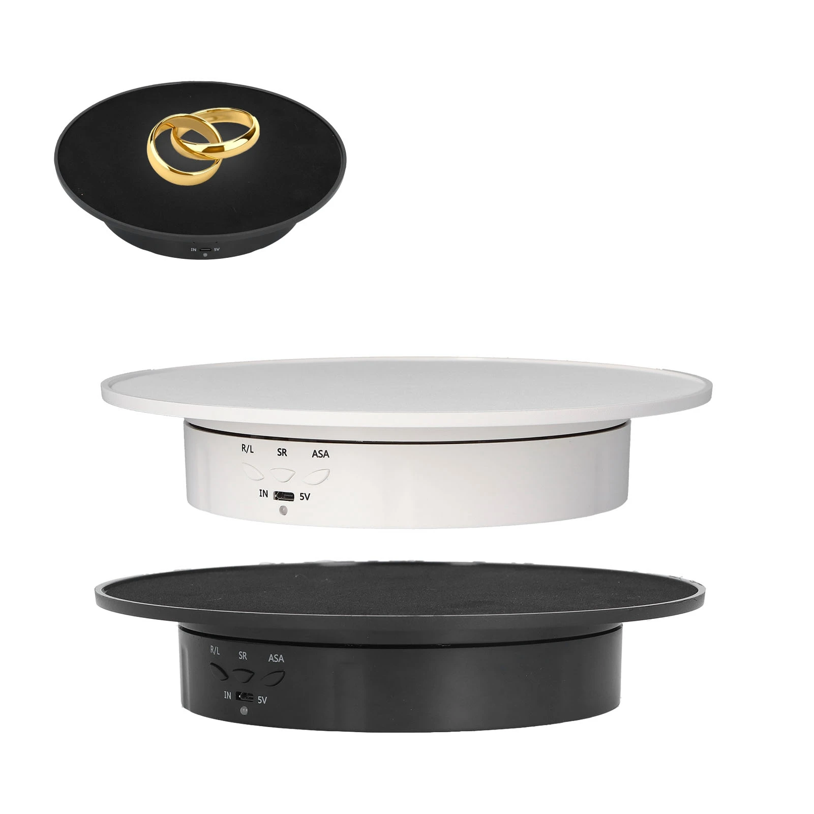 Soporte de exhibición giratorio motorizado de 200mm, mesa giratoria eléctrica de joyería alimentada por USB ajustable de 3 velocidades