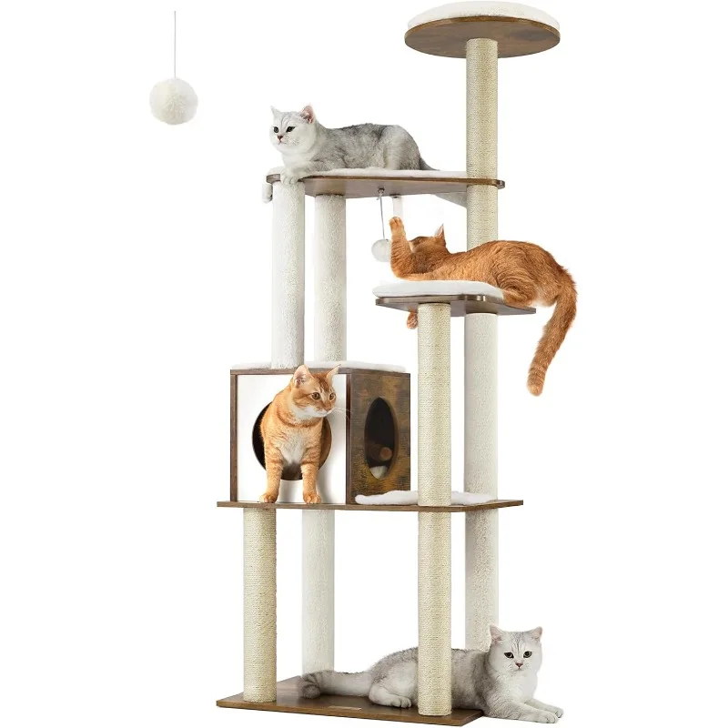 

WoodyWonders Cat Tree, 65-Inch Modern Cat Tower for Indoor Cats, Multi-Level Cat Condo with 5 Scratching Posts, Perch,