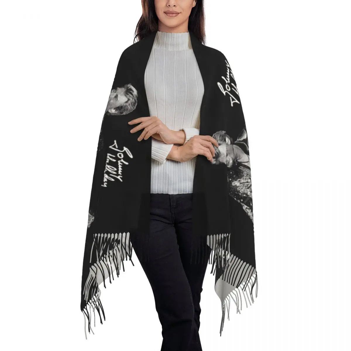 Custom Print Johnny Hallyday Scarf Men Women Winter Warm Scarves French Singer Rock Music Shawl Wrap