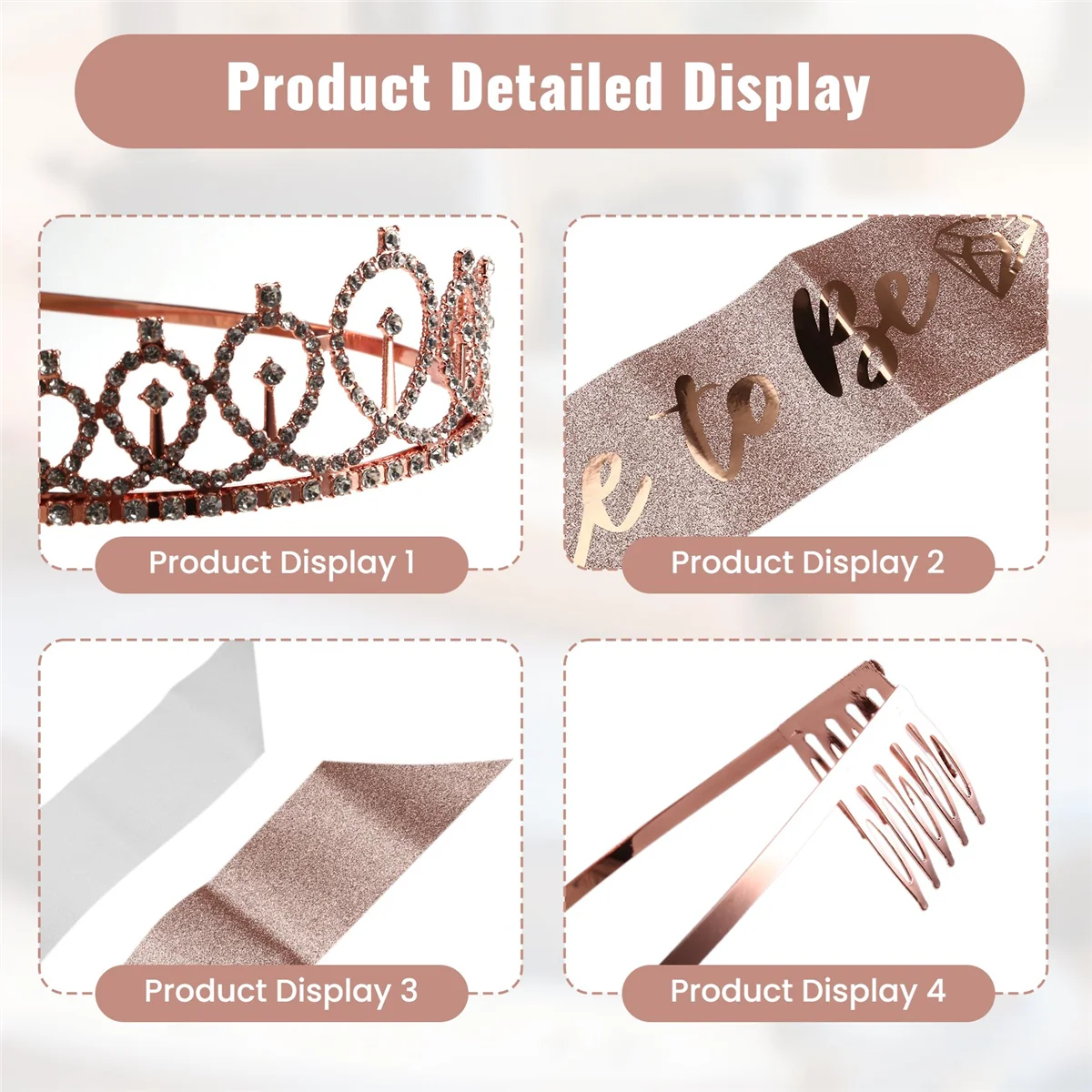 ABQR Украшения для девичника, блестящий комплект из розового золота, принадлежности для свадебного душа, пояс для невесты, вуаль