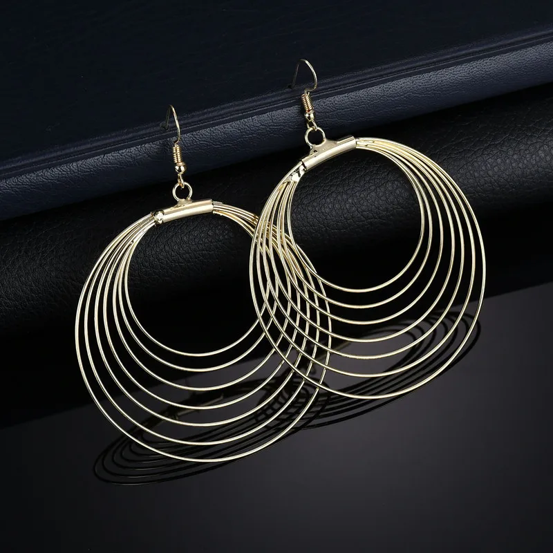 Fashion Exaggerated Multilayer Big Round Cirlcle Earrings for Women Hip Hop Rock Statement Dangle Earrings Party Jewelry