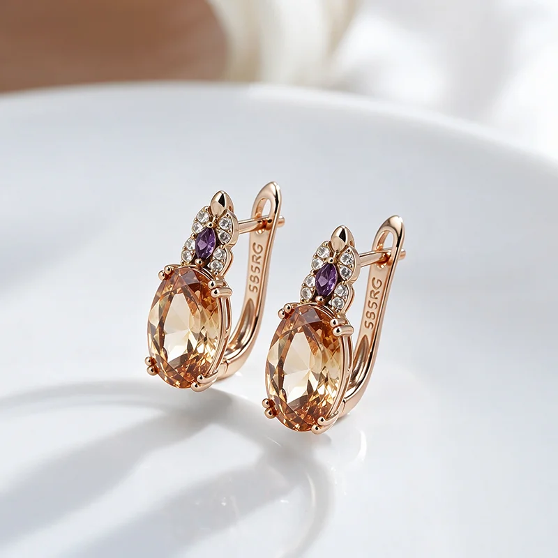 Wbmqda Glänzende 20*8mm Champagner-Stein-Ohrhänger für Damen 585 Roségoldfarben Modischer Urlaubsschmuck Accessoires – Detail 3