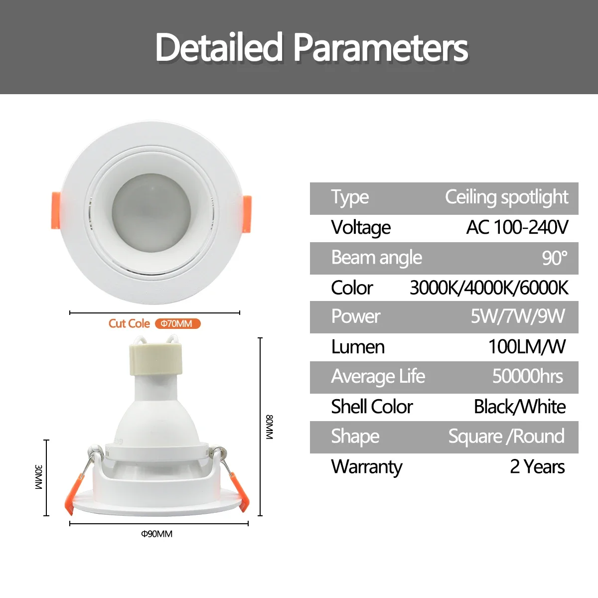 Wysokiej jakości oprawa LED typu Downlight z regulowanym kątem do oświetlenia wewnętrznego - lampa sufitowa 5W 7W 9W, reflektor punktowy, obrotowy kolor biały AC220V