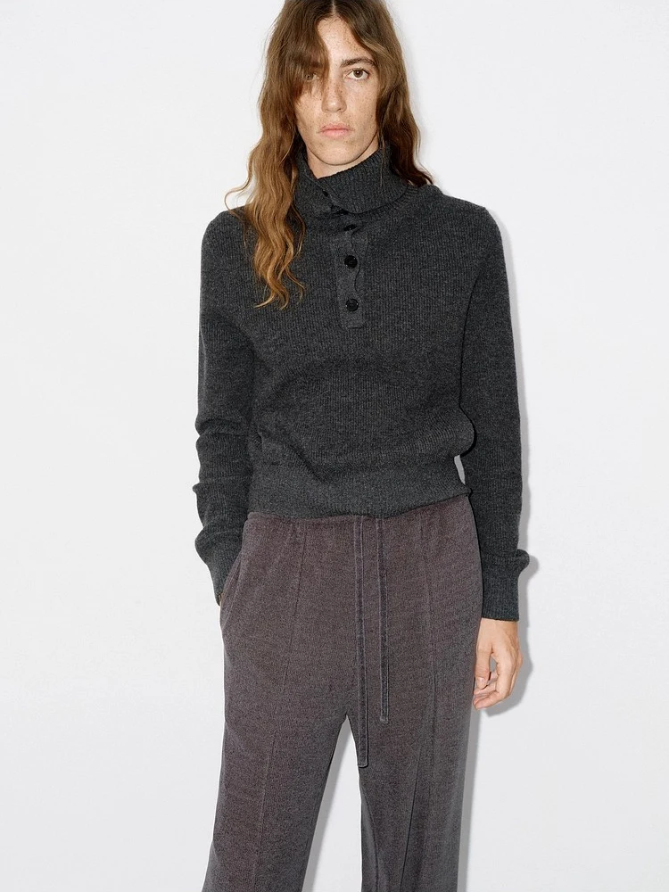 

Женский осенне-зимний свитер из кашемира и шерсти с полуоткрытым воротником и высоким воротником, трикотажная рубашка с большими лацканами