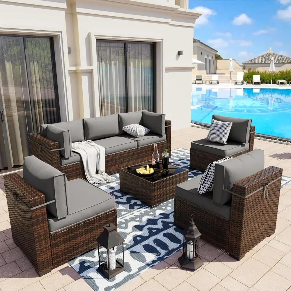 

zz Patio Furniture Sets, Modular Rattan Outdoor Patio Sectional Furniture Sofa Set, Wicker Patio Conversation Set for Backyard