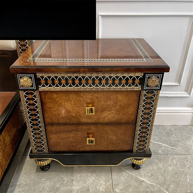 European inlaid shell bedside table French neoclassical bedroom lamp corner few sides chest