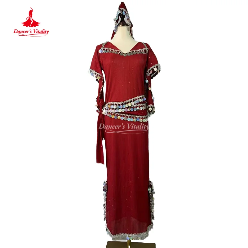 BellyDance Costume Women's Senior Sequined Robe+Headscarf+Hip