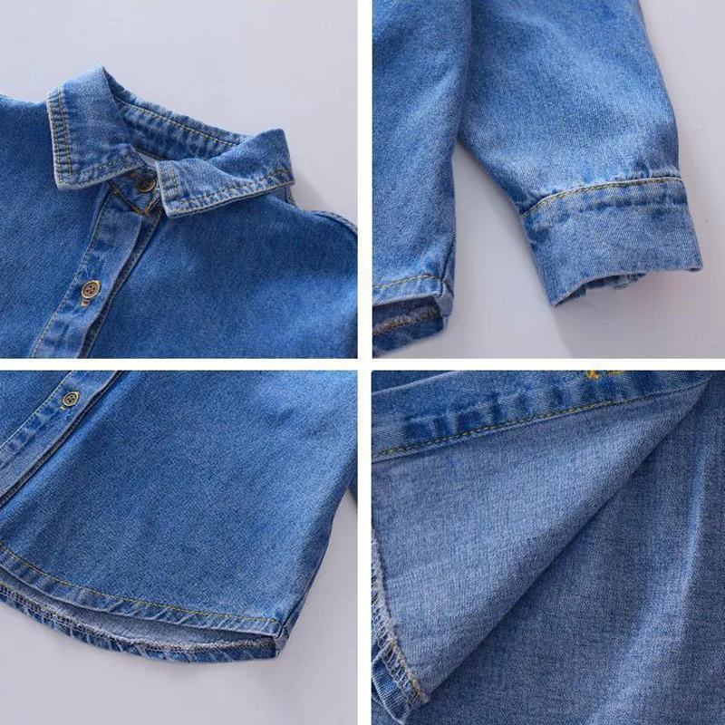 Fashion Style Children Girl\'s shirts Kids Denim Shirt Long Sleeve Blouses Solid Color Children\'s Shirt BC022