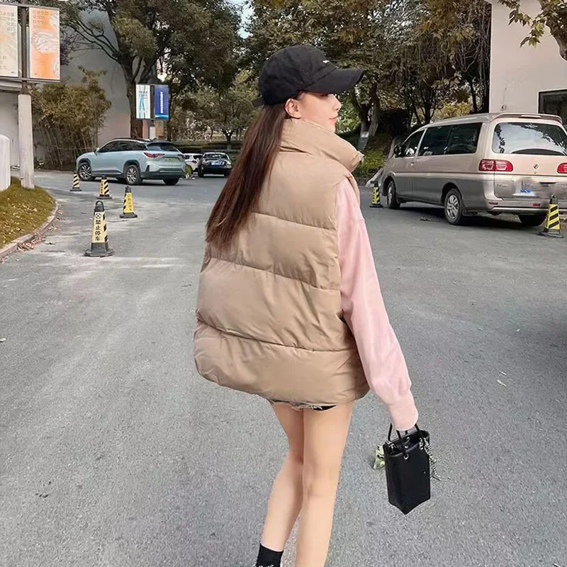 Woman Korean All-Match Streetwear Waistcoat Autumn Winter Short Down Cotton Vest Women Casual Loose Zipper Sleeveless Parkas