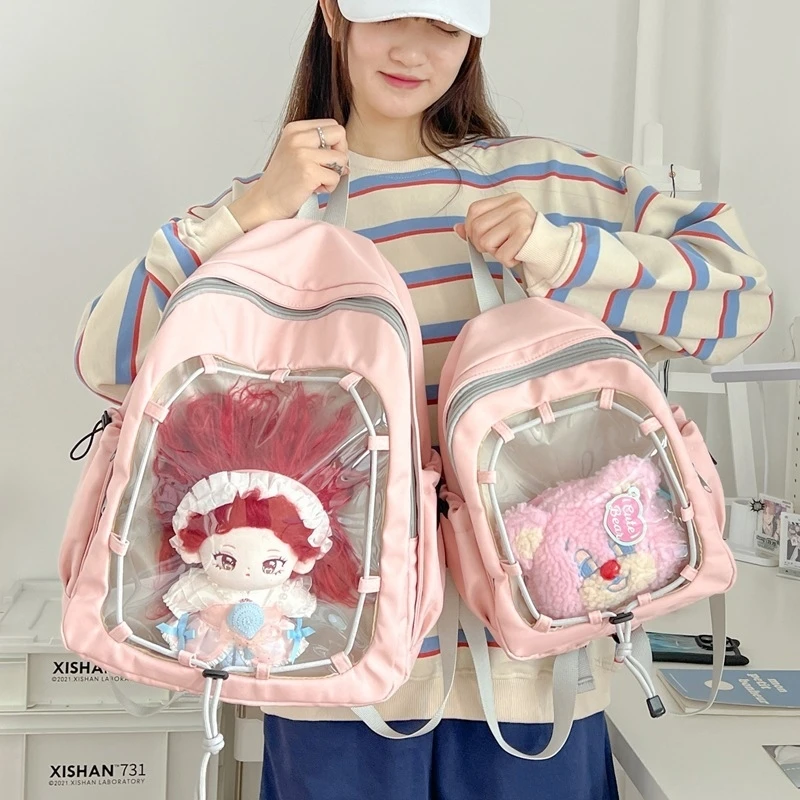 

Anime Y2K Drawstring Itabag Backpacks Transparent Pin Display Bag Cute Girl Student School Bag High Capacity Casual Backpack New