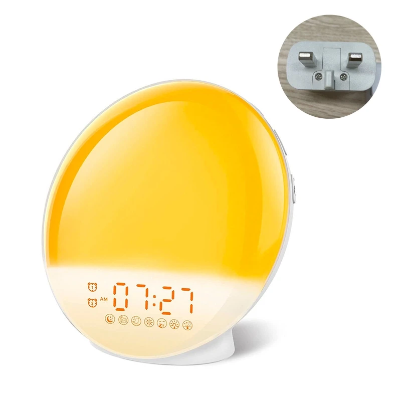 M6CA Simulation Sun Rise and Sunset Clocks Wake Up Light with Dual Alarms FM Radio 7 Colors 20 Levels Brightness for Bedroom