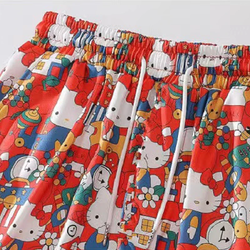 Hello Kitty Shorts Cartoon Vrouwen Zomer Wijde Pijpen Broek Veelzijdige Drape Thuis Toevallige Strand Vijf Punten Shorts