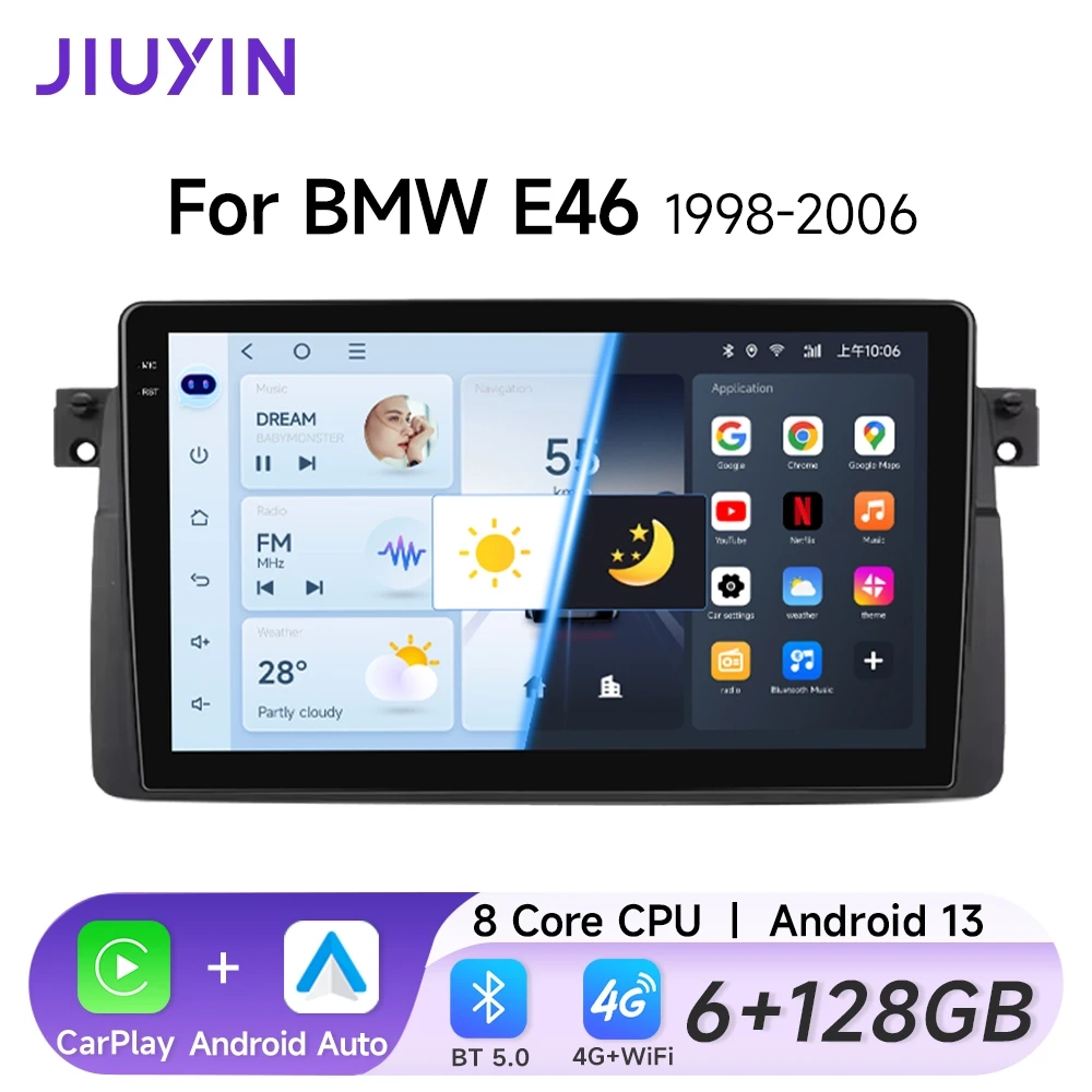 JIUYIN Android 13 CarPlay Android Auto Radio For BMW E46 M3 318/320/325/330/335 1998-2006 4G Car Multimedia GPS 2 din Autoradio