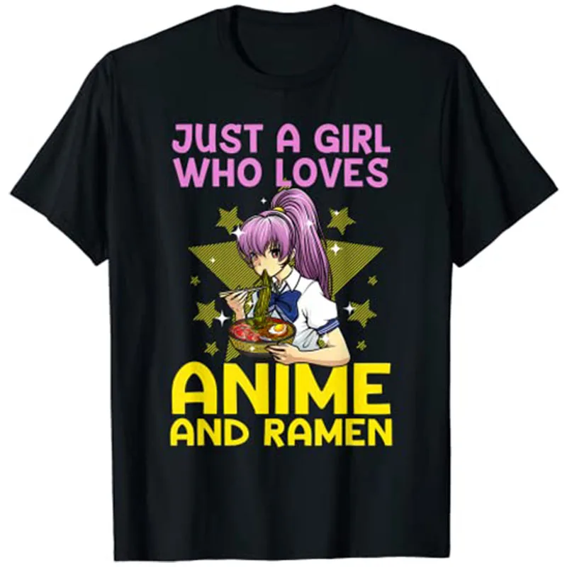 JUST A GIRL WHO LOVES ANIME AND RAMEN T Shirt Funny Anime Art for Women Teen Girls Anime-Lover Tee Cartoon Manga Novelty Apparel