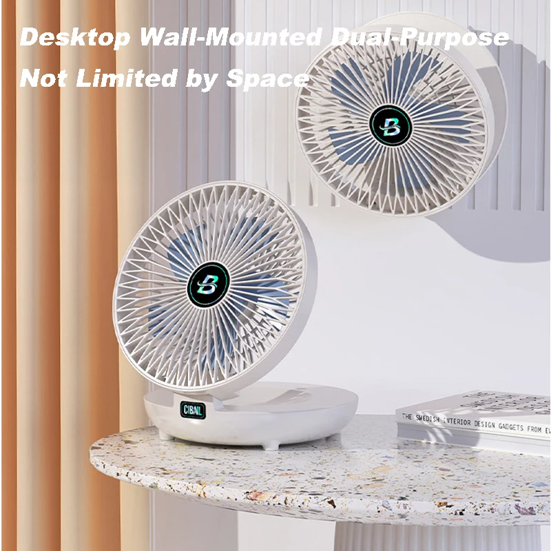 

Wall-Mounted Desktop Fan Type-C Charging Portable Table Fans 3 Speeds Silent Brushless Motor Foldable Air Cooler for Home Office