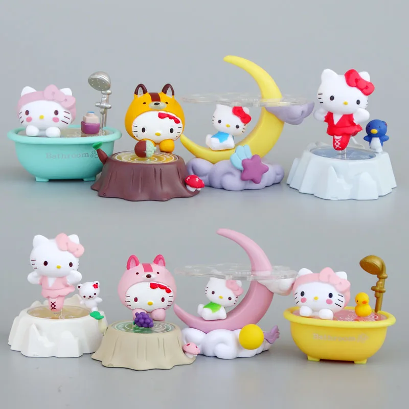 MINISO Melody Moon Bath KT Cat Assembly Doll Scene Hand Cake Ornaments Twist Egg Doll Action Figure Cake Decorate Ornament Gifts