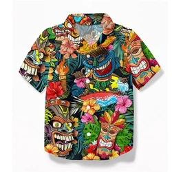Tiki Moai 3D Printed Hawaiian Shirts For Men Clothes Vintage Civilization Horror Skull Graphic Blouses Casual Y2k Beach