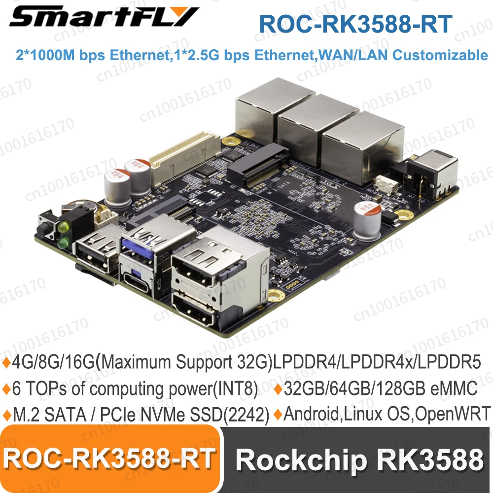 ROC-RK3588-RT 8K 2.5G Ethernet industrial soft routing 6TOPS RK3588 Rockchip Gateway Board Support OpenWRT,Android,Linux OS