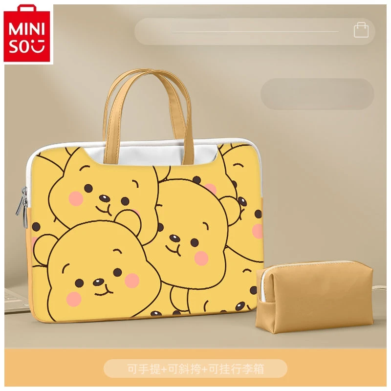 MINISO   Disney cartoon Winnie the Pooh laptop bag, student large capacity multifunctional storage 14 15.6-inch briefcase