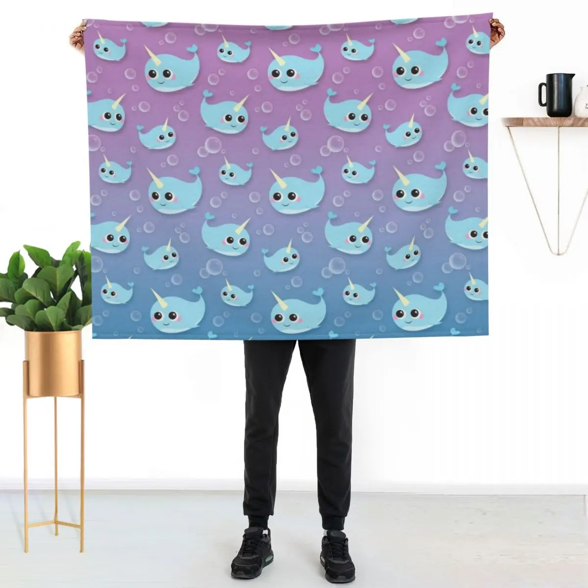 Cute Happy Narwhal Throw Blanket Luxury Thicken Hairy cosplay anime Baby Beach Thin Blankets